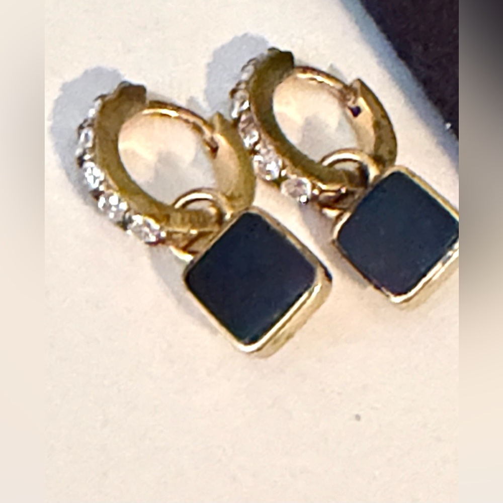 Missoma Mini Pyramid Gold Charm Hoop Earrings Onyx Color 925 Silver